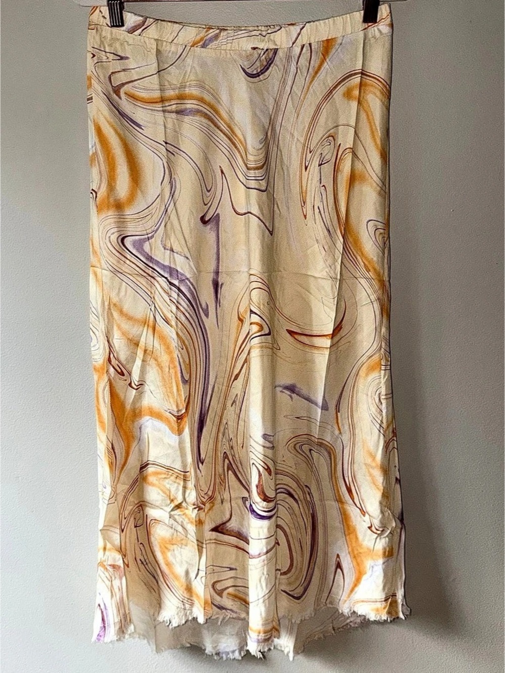 Olivaceous Abstract Swirl Print Maxi Skirt Medium Cream Orange Purple NWT